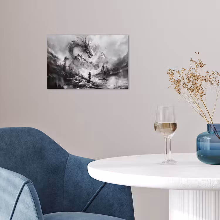 Poster – Samoerai en Draak Zwart Wit — 4