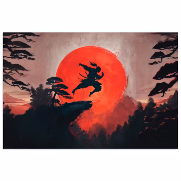 Poster – Ninja Silhouet Rode Maan