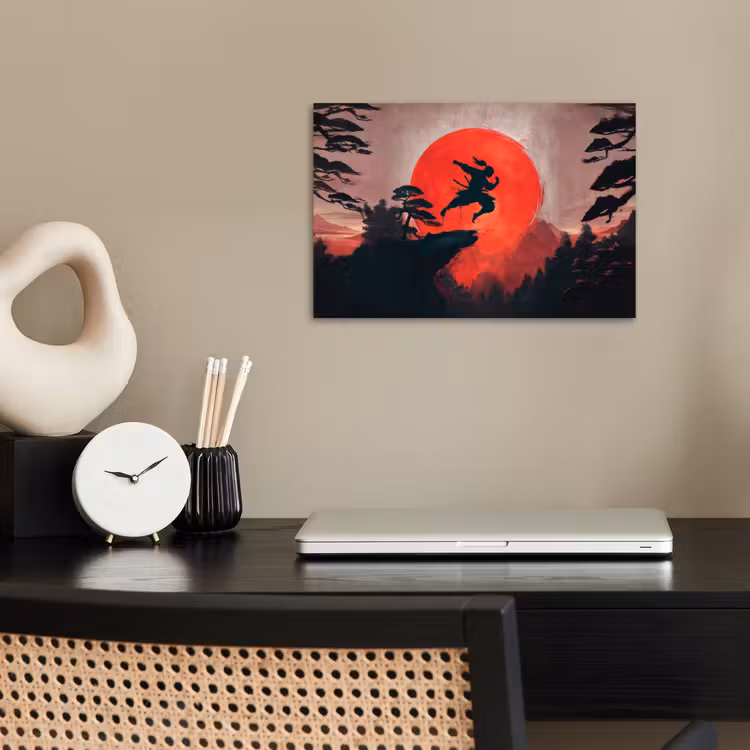 Poster – Ninja Silhouet Rode Maan — 2