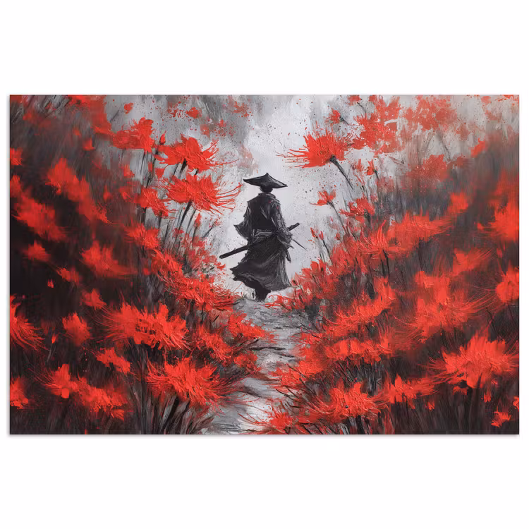 Poster – Samoerai tussen Rode Bloemen