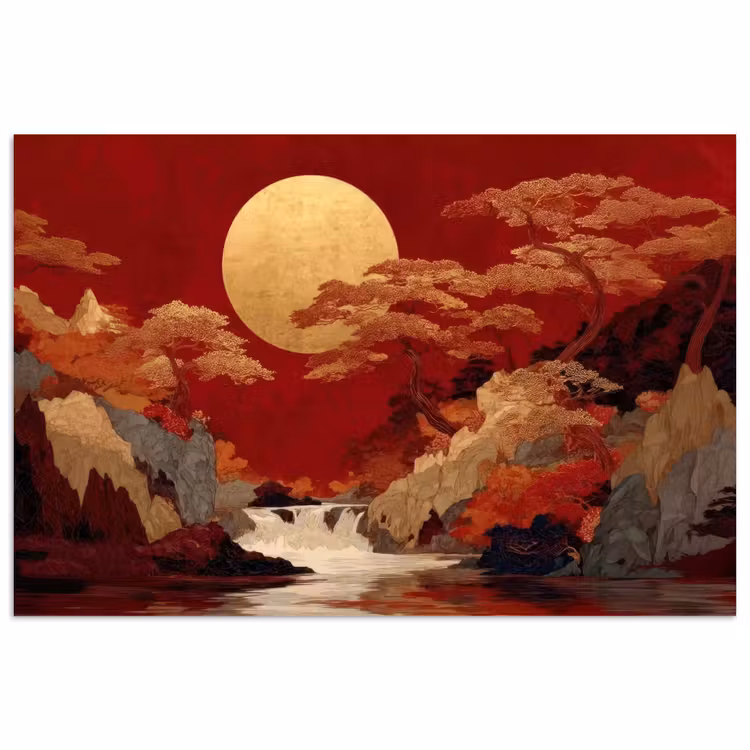 Poster – Volle maan - Landschap - Waterval — 1
