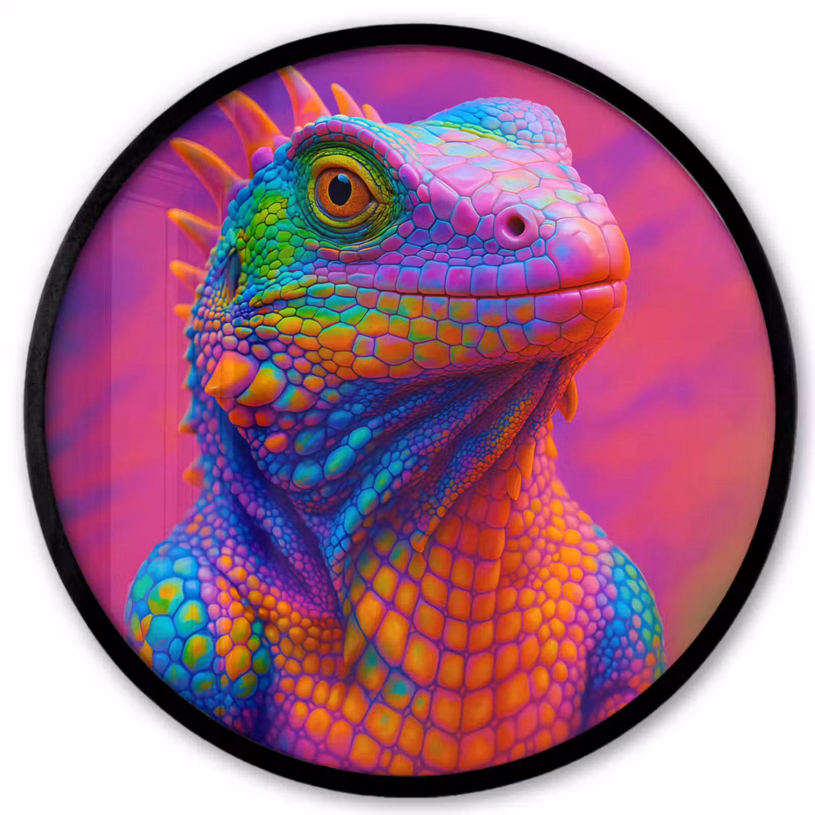Ronde fotolijst - Kameleon - Dieren - Neon - Kleur — 1