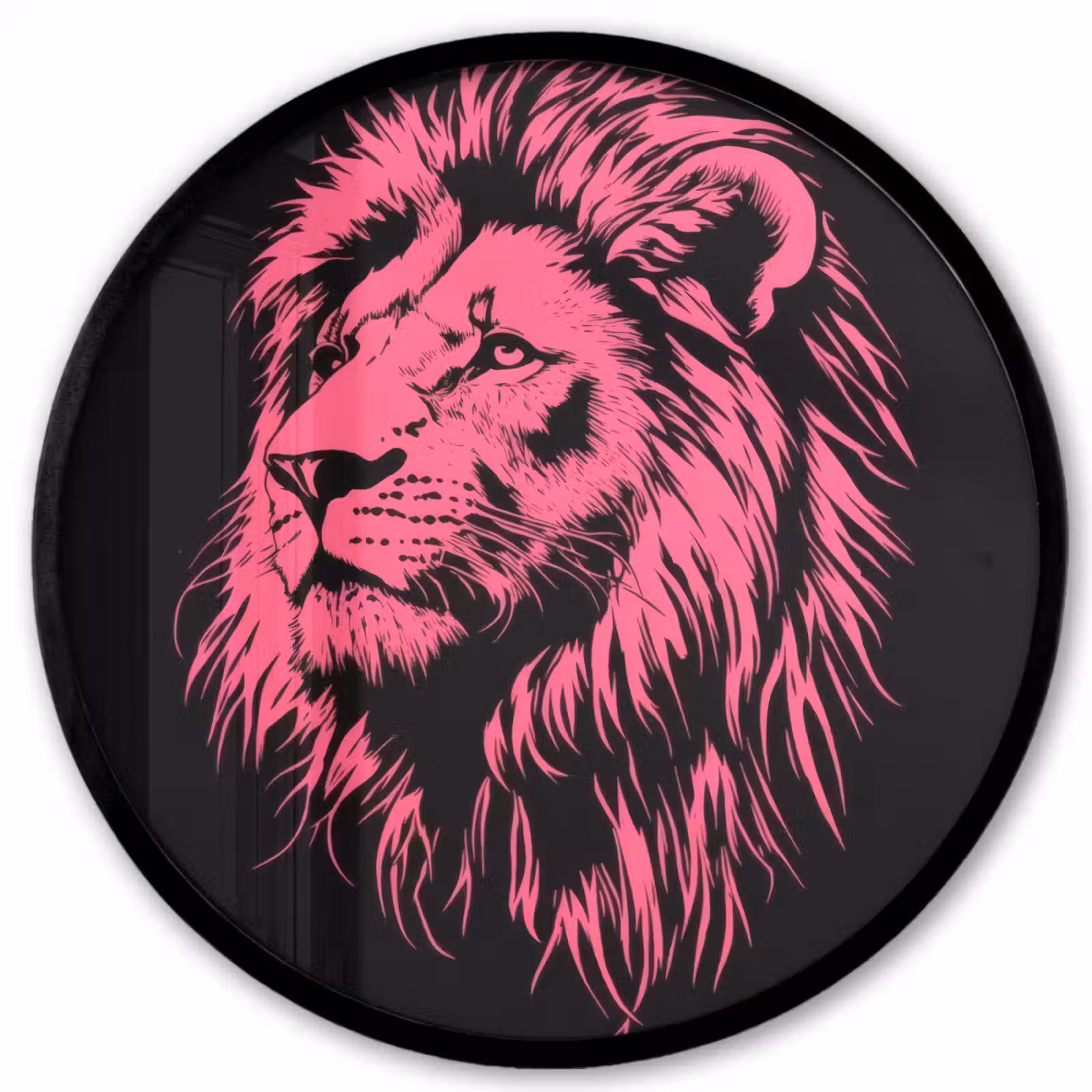 Ronde fotolijst - Leeuw - Zwart - Roze - Neon — 1
