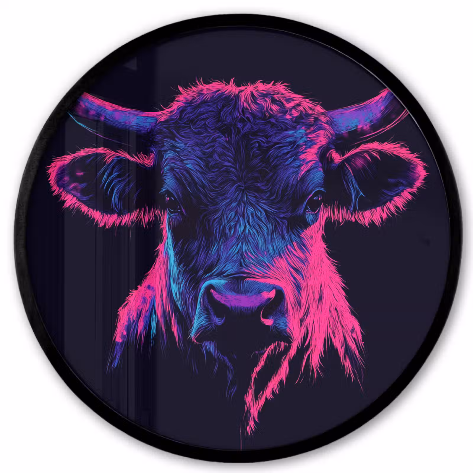 Ronde fotolijst - Stier - Neon - Zwart - Kleur — 1