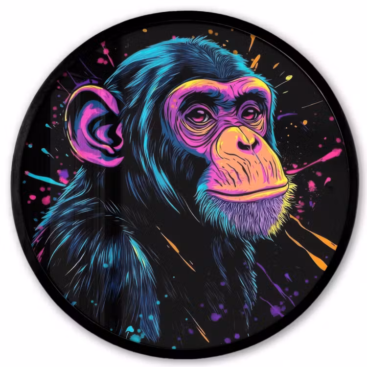 Ronde fotolijst - Aap - Verf - Neon - Kleur — 1