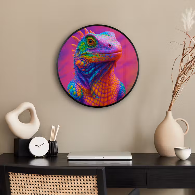 Ronde fotolijst - Kameleon - Dieren - Neon - Kleur — 3