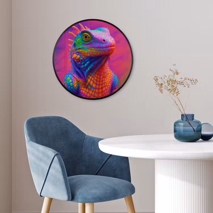 Ronde fotolijst - Kameleon - Dieren - Neon - Kleur — 4