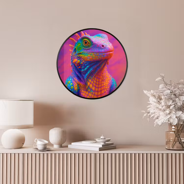 Ronde fotolijst - Kameleon - Dieren - Neon - Kleur — 5