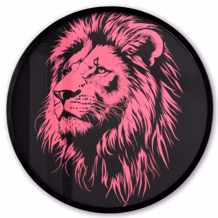 Ronde fotolijst - Leeuw - Zwart - Roze - Neon — 1