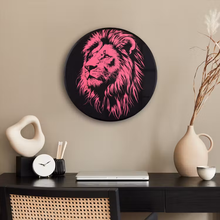 Ronde fotolijst - Leeuw - Zwart - Roze - Neon — 3