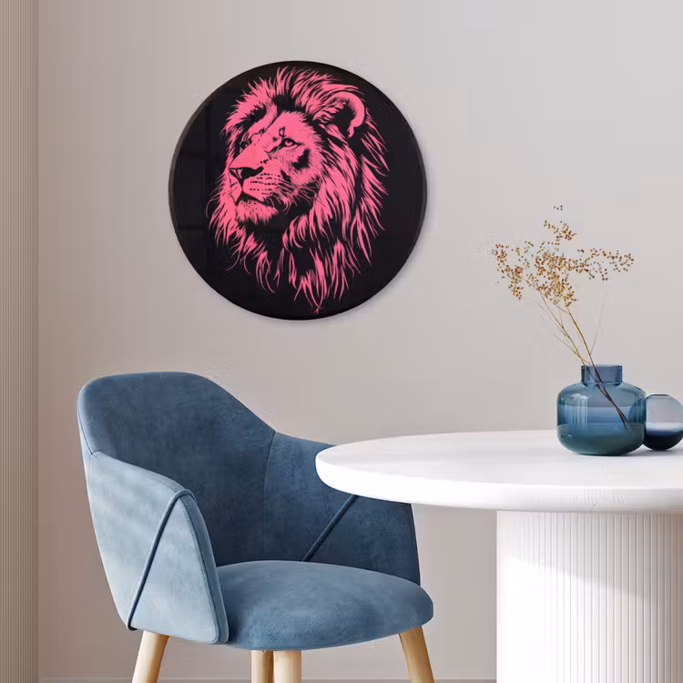 Ronde fotolijst - Leeuw - Zwart - Roze - Neon — 4