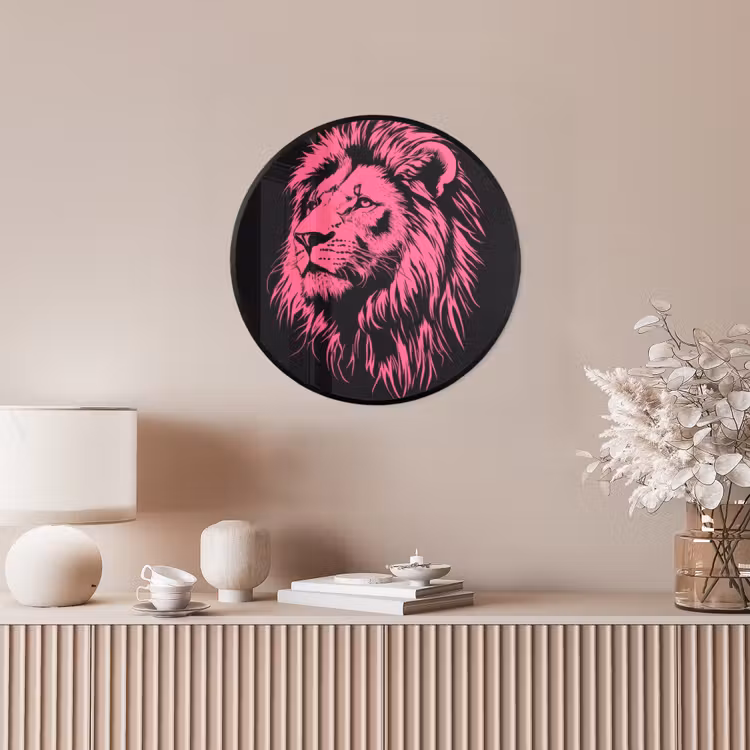 Ronde fotolijst - Leeuw - Zwart - Roze - Neon — 5