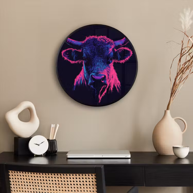 Ronde fotolijst - Stier - Neon - Zwart - Kleur — 3