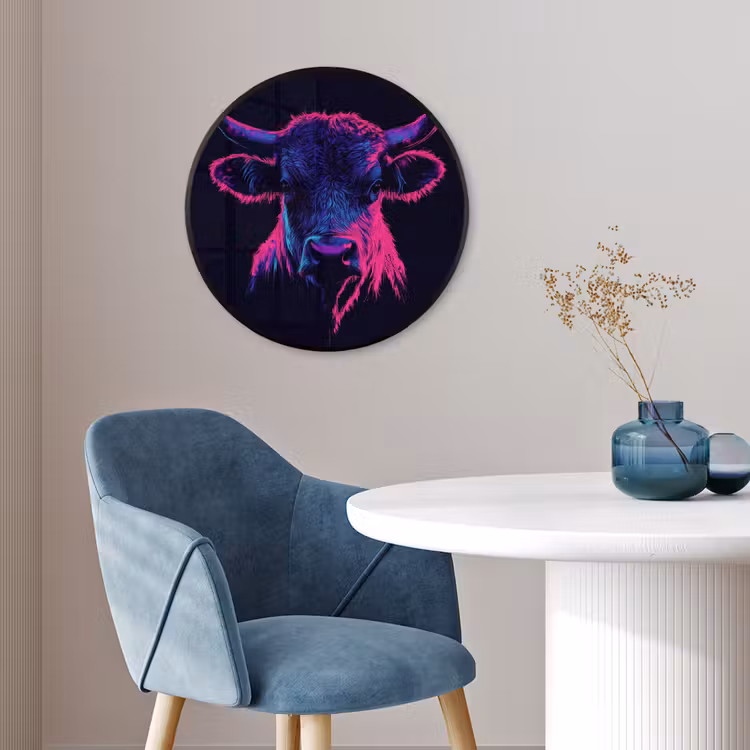 Ronde fotolijst - Stier - Neon - Zwart - Kleur — 4