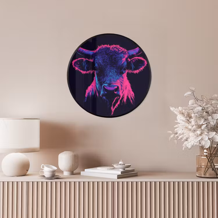 Ronde fotolijst - Stier - Neon - Zwart - Kleur — 5