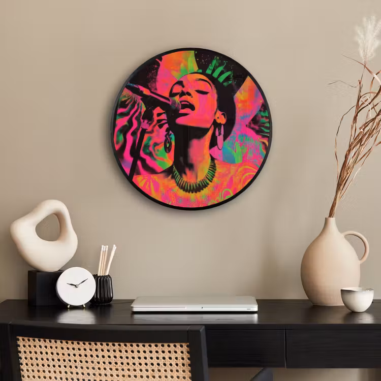 Ronde fotolijst - Vrouw - Microfoon - Neon — 3