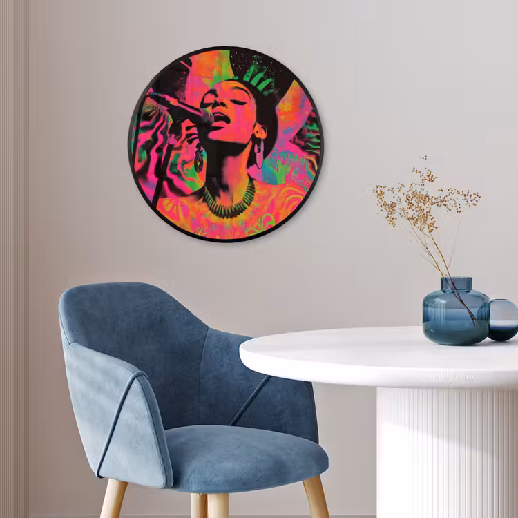 Ronde fotolijst - Vrouw - Microfoon - Neon — 4