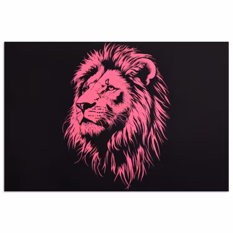 Poster – Leeuw - Zwart - Roze - Neon — 1