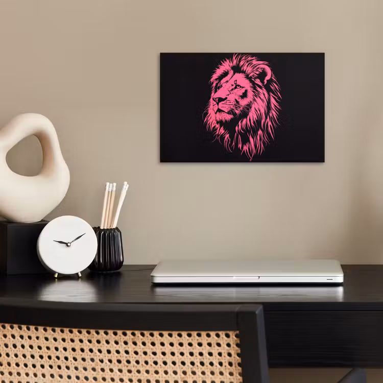 Poster – Leeuw - Zwart - Roze - Neon — 2