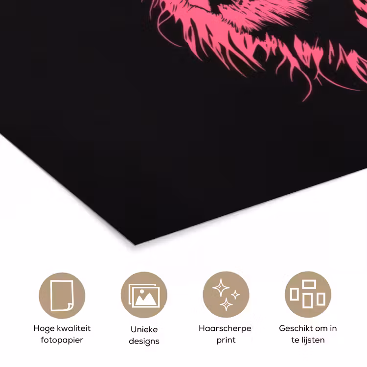 Poster – Leeuw - Zwart - Roze - Neon — 5
