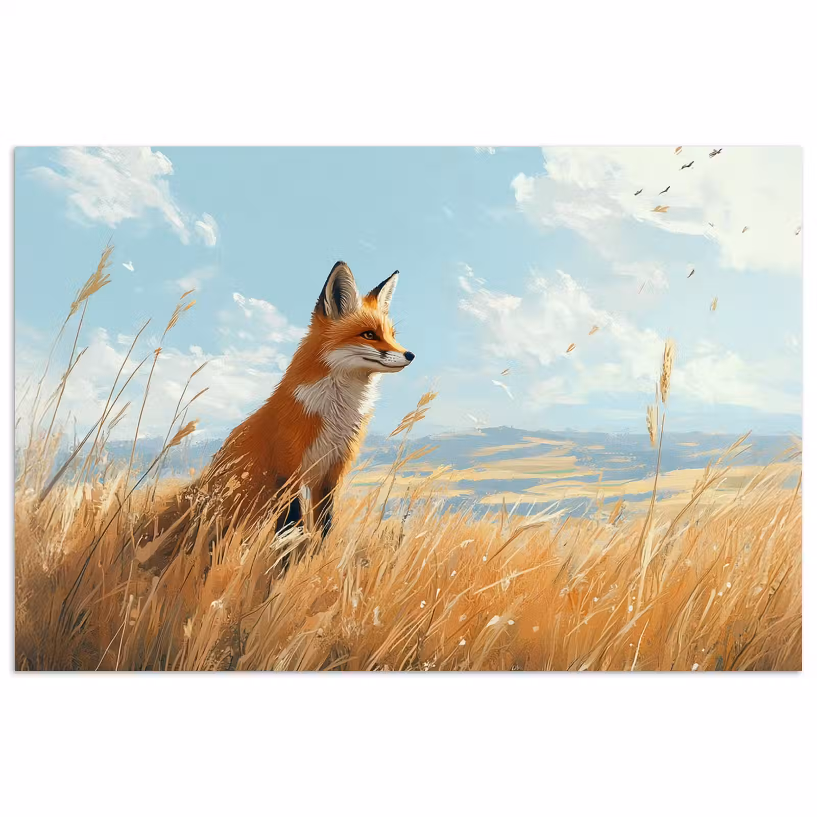 Poster – Vos - Gras - Wolken - Oranje — 1