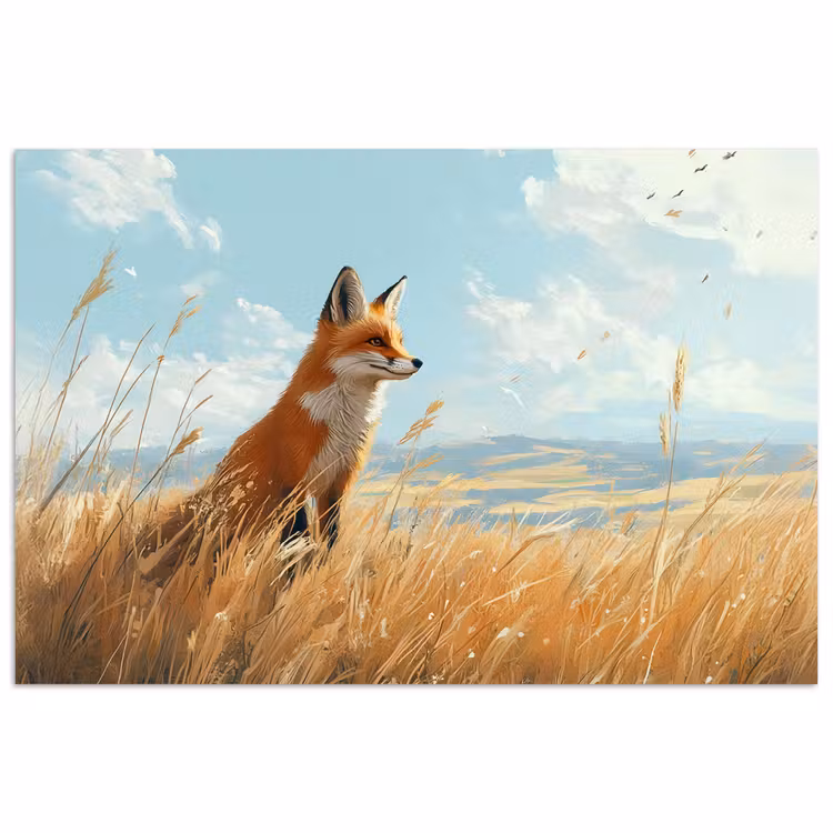 Poster – Vos - Gras - Wolken - Oranje — 1