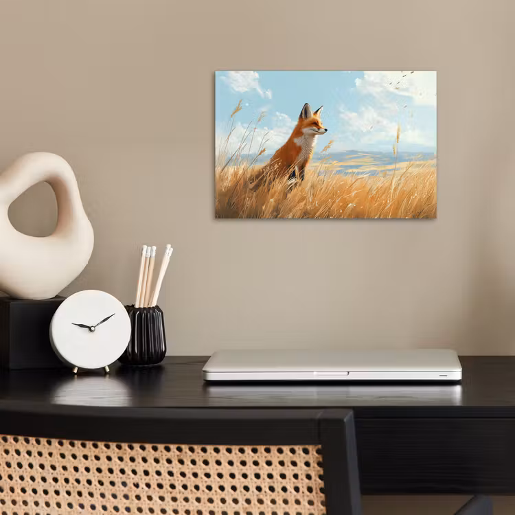 Poster – Vos - Gras - Wolken - Oranje — 2