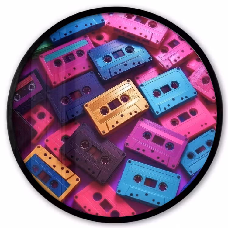 Ronde fotolijst - Cassetteband - Kleurrijk - Energiek — 1