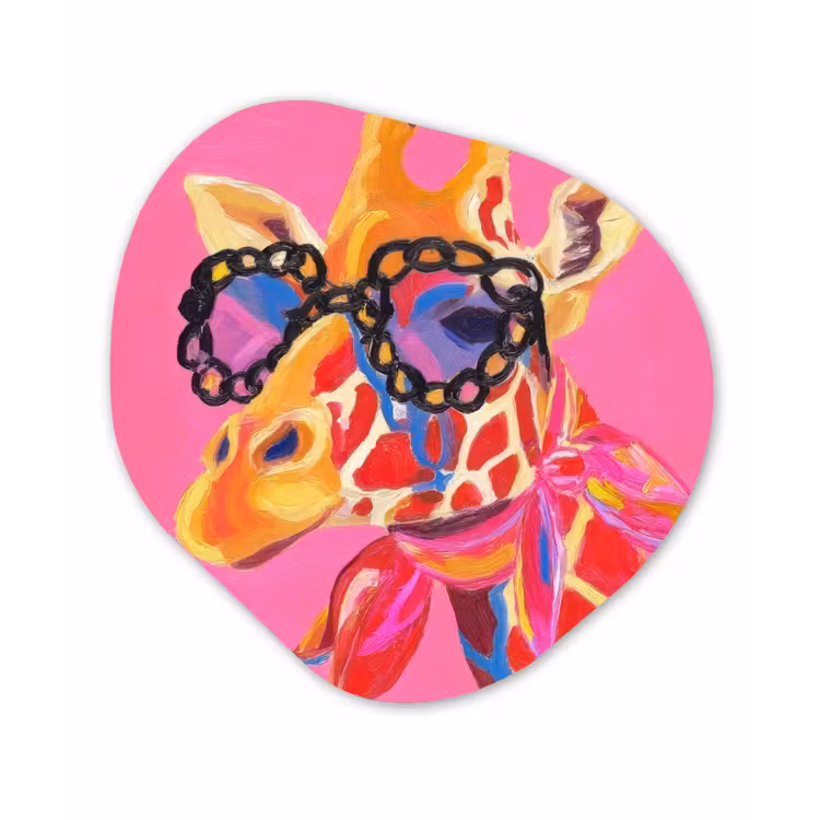 Organisch schilderij - Glas - Giraf - Roze - Bril - Sjaal — 1