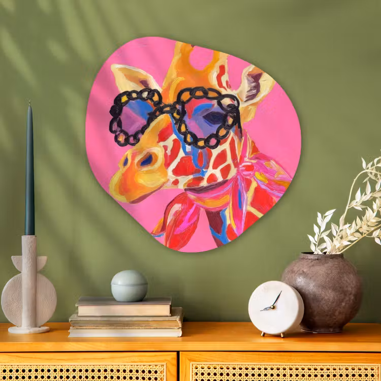 Organisch schilderij - Glas - Giraf - Roze - Bril - Sjaal — 2