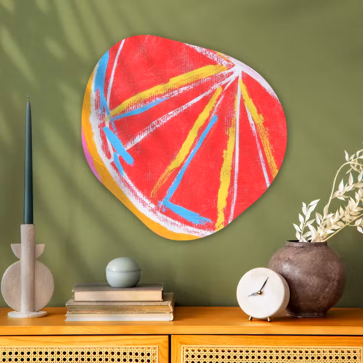 Organisch schilderij - Glas - Grapefruit - Geschilderd - Roze - Strepen — 2
