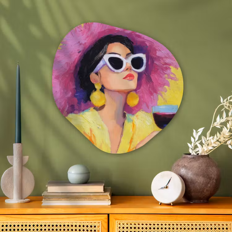 Organisch schilderij - Glas - Vrouw - Hoed - Paars - Wijn — 2