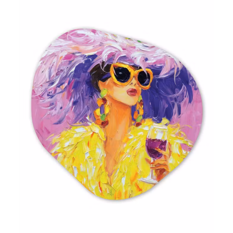 Organisch schilderij - Glas - Zonnebril - Vrouw - Jas - Veren — 1