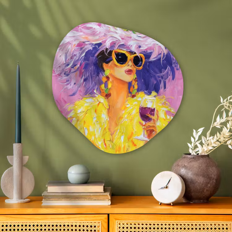 Organisch schilderij - Glas - Zonnebril - Vrouw - Jas - Veren — 2