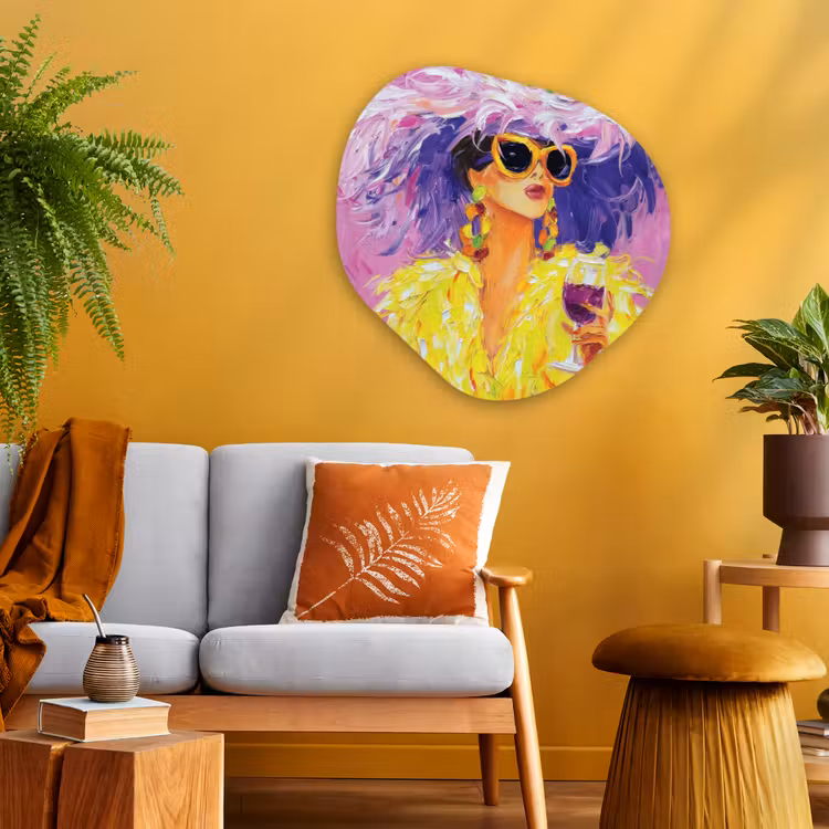 Organisch schilderij - Glas - Zonnebril - Vrouw - Jas - Veren — 3