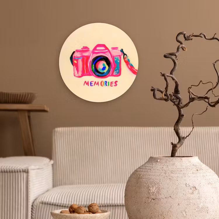 Muurcirkel glas - Camera - Memories - Roze - Geschilderd — 2