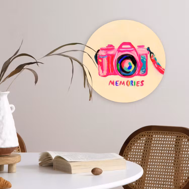 Muurcirkel glas - Camera - Memories - Roze - Geschilderd — 4