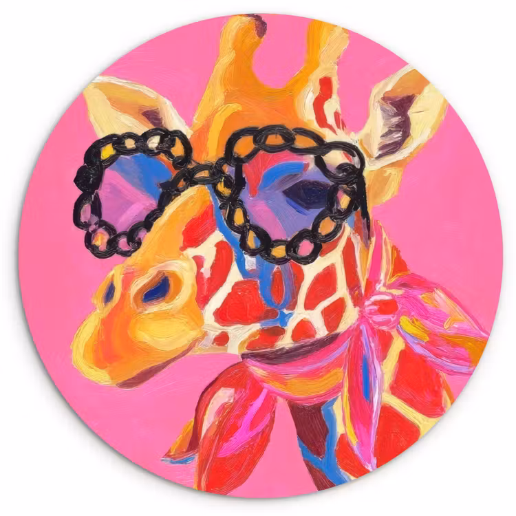 Muurcirkel glas - Giraf - Roze - Bril - Sjaal — 1