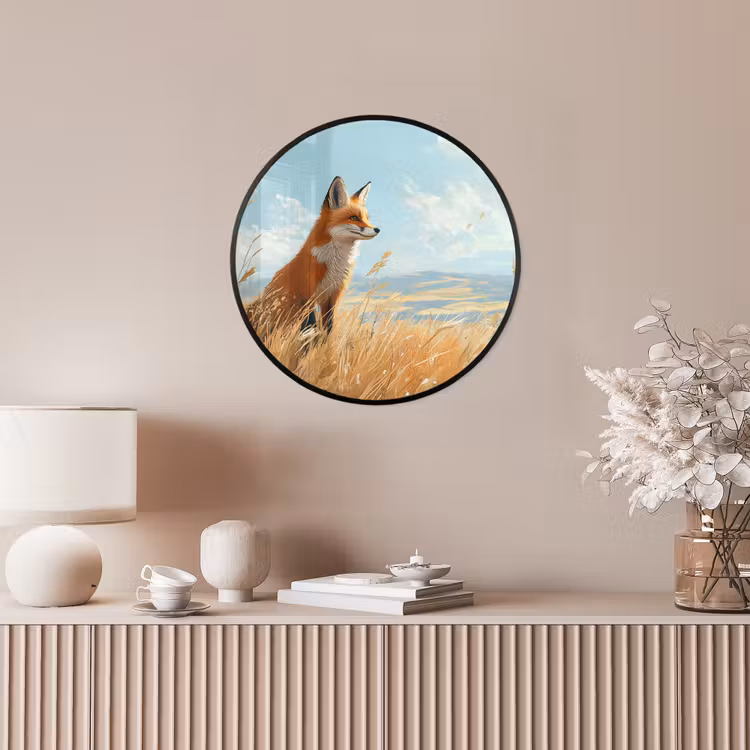 Ronde fotolijst - Vos - Gras - Wolken - Oranje — 5