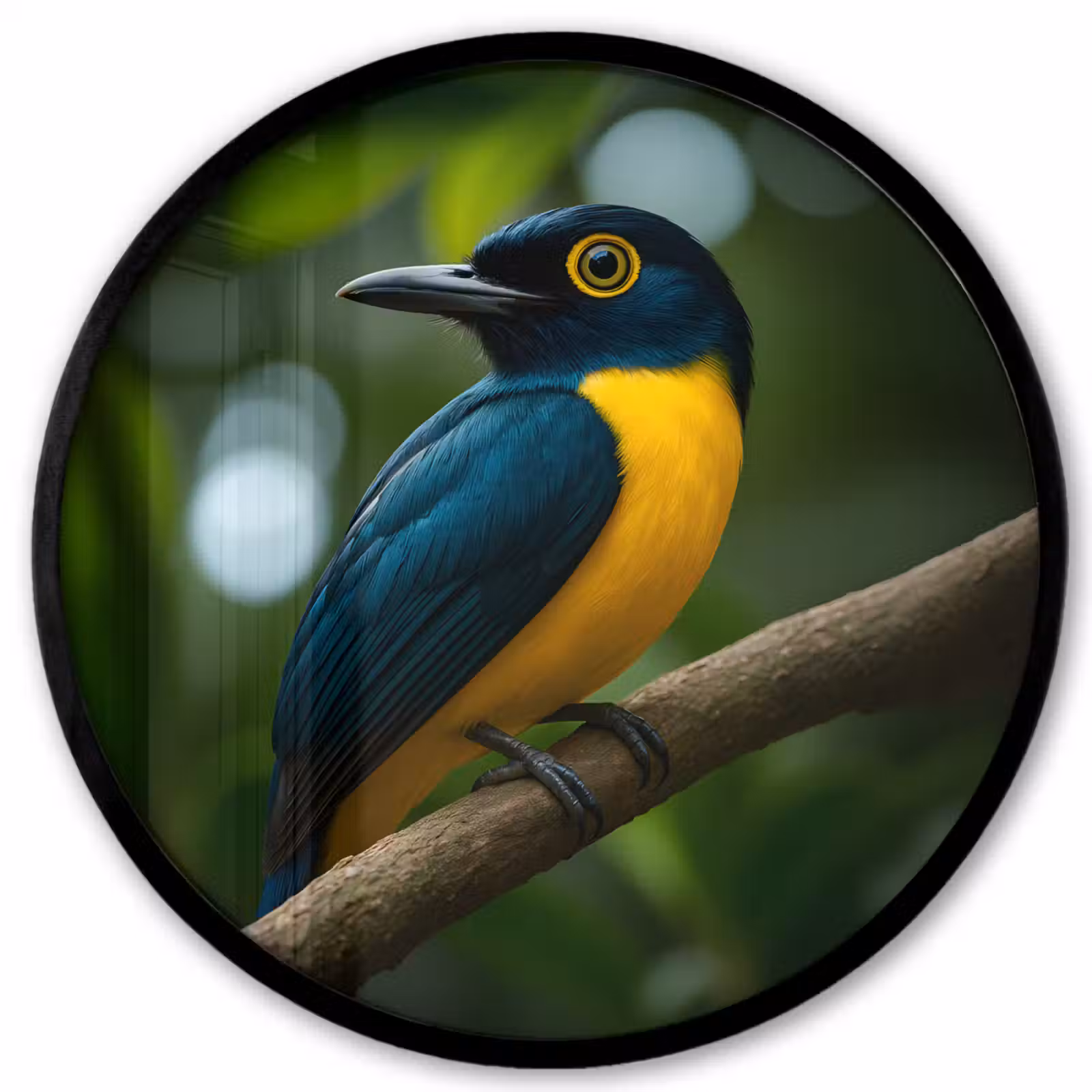 Ronde fotolijst - Vogel - Tak - Geel - Bladeren — 1