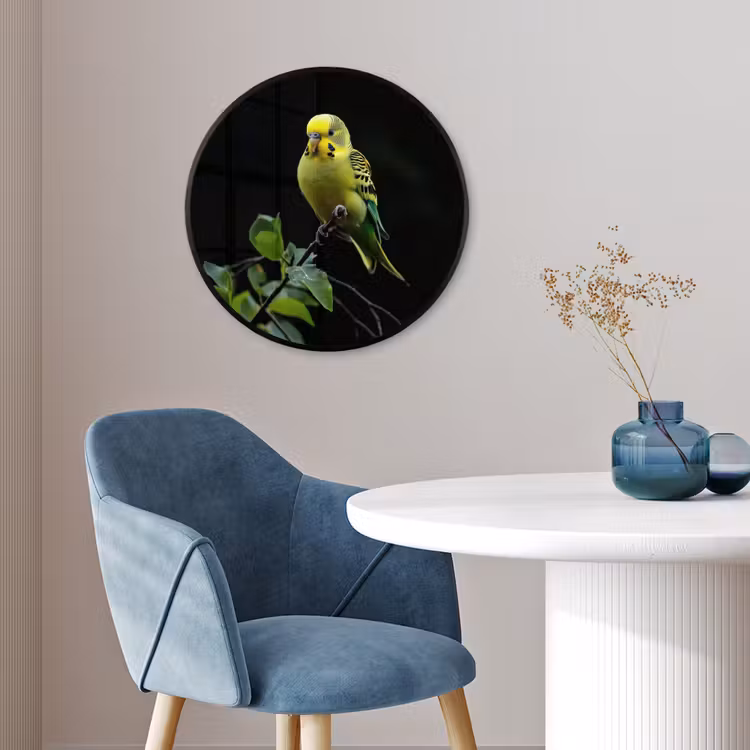 Ronde fotolijst - Parkiet - Tak - Bladeren - Geel — 4