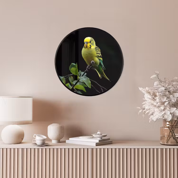 Ronde fotolijst - Parkiet - Tak - Bladeren - Geel — 5