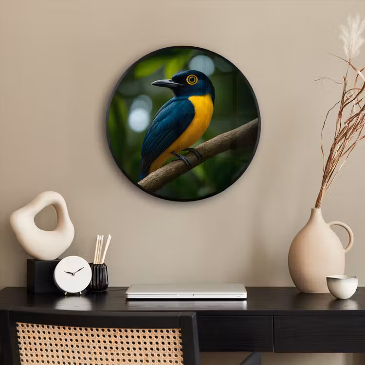 Ronde fotolijst - Vogel - Tak - Geel - Bladeren — 3
