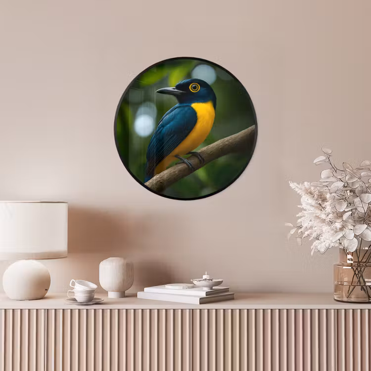 Ronde fotolijst - Vogel - Tak - Geel - Bladeren — 5