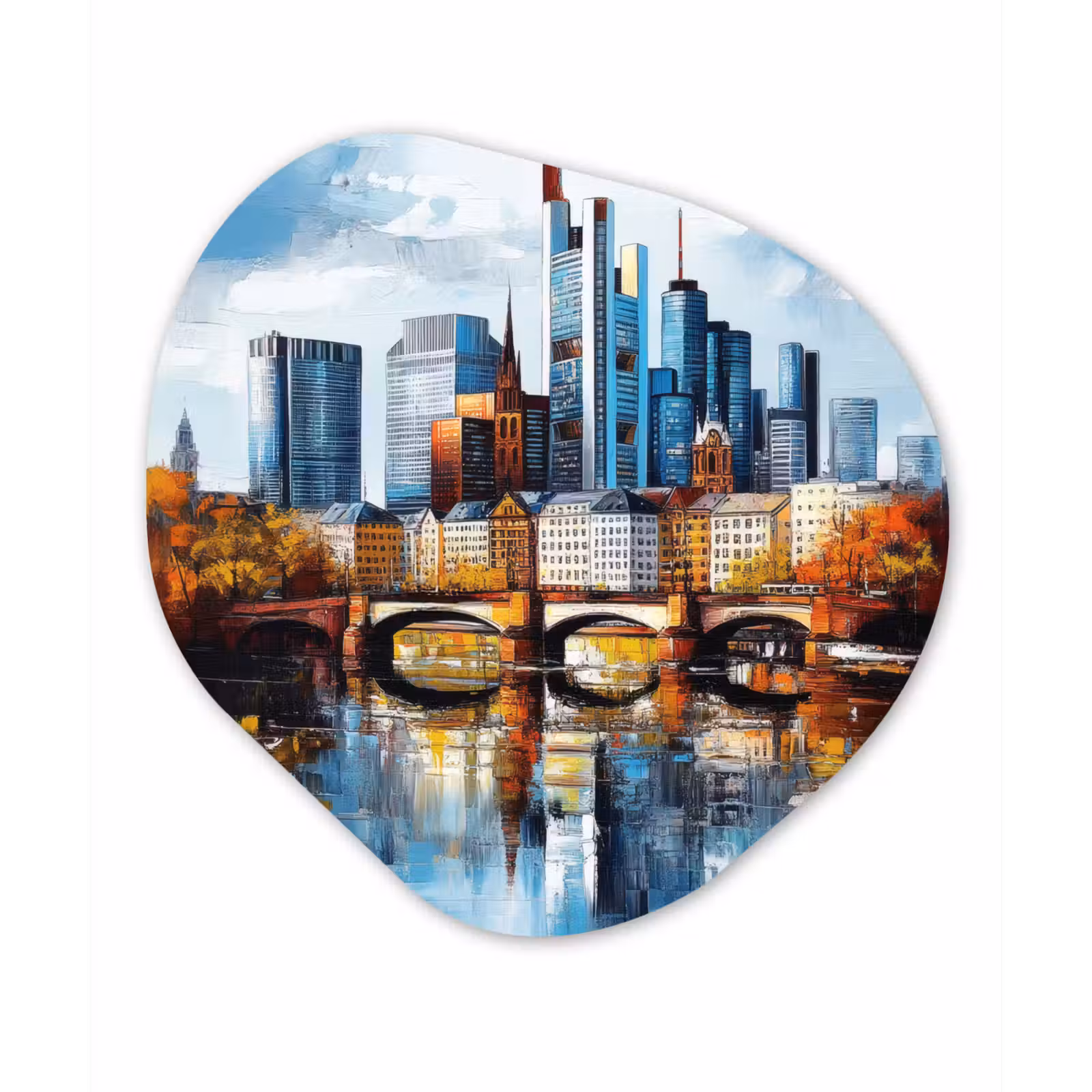 Organisch schilderij - Glas - Bomen Frankfurt- Stad - Skyline - Brug — 1