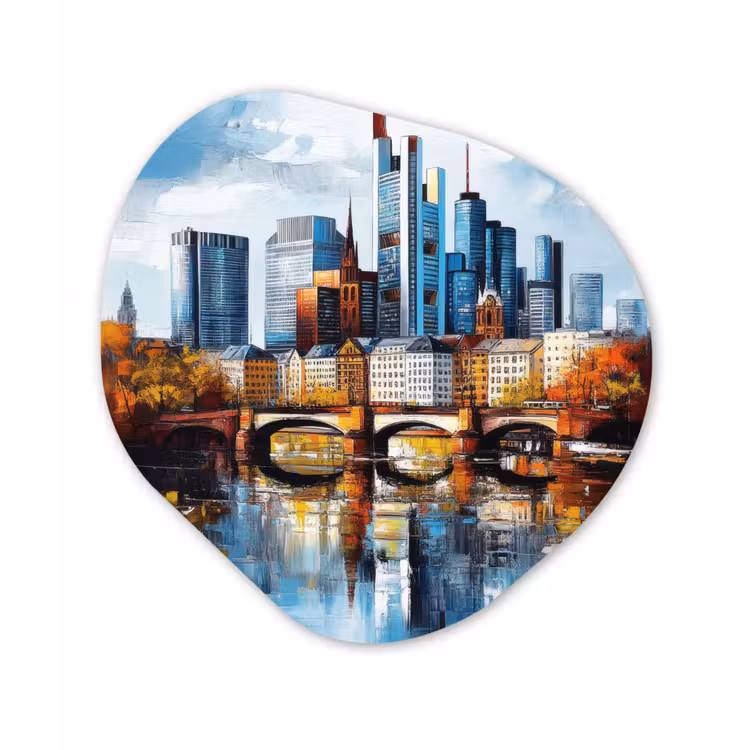 Organisch schilderij - Glas - Bomen Frankfurt- Stad - Skyline - Brug — 1