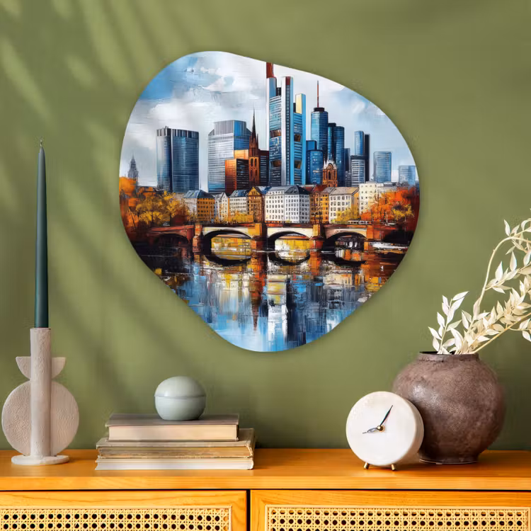 Organisch schilderij - Glas - Bomen Frankfurt- Stad - Skyline - Brug — 2