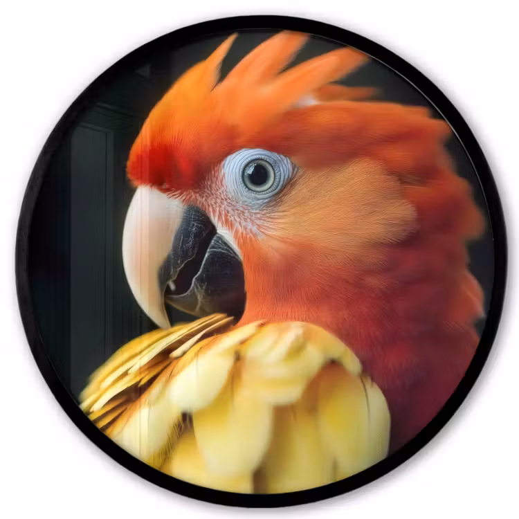 Ronde fotolijst - Close-up - Papegaai - Veren - Oranje — 1