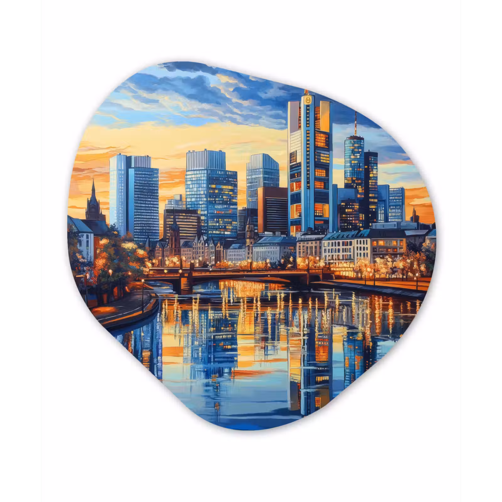 Organisch schilderij - Glas - Zonsondergang Frankfurt - Stad - Skyline - Water — 1