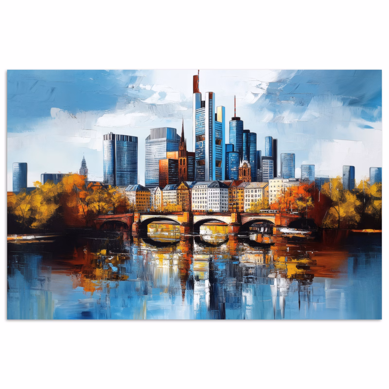 Poster – Bomen Frankfurt- Stad - Skyline - Brug — 1